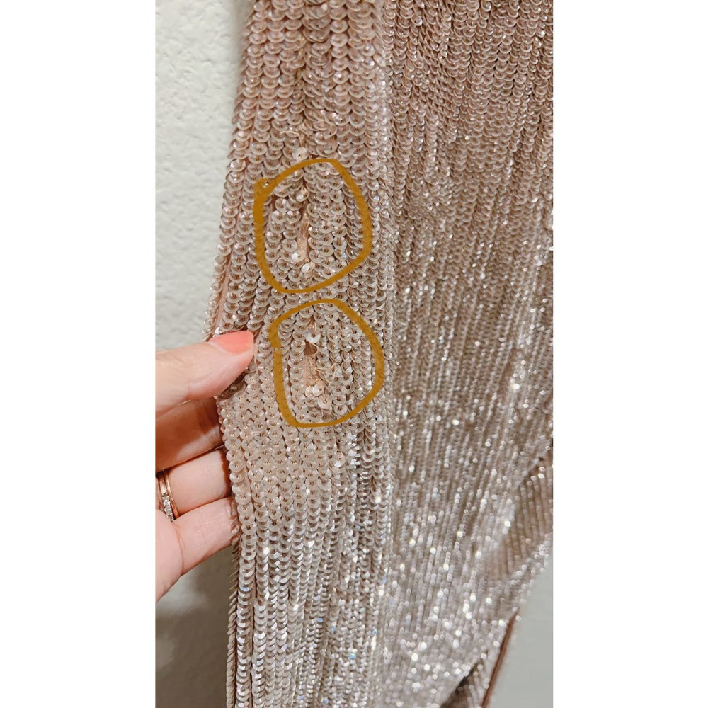 Retrofete Blush Gold Sequin Cowl-Neck Maxi Dress with High Slit - Picture 9 of 9